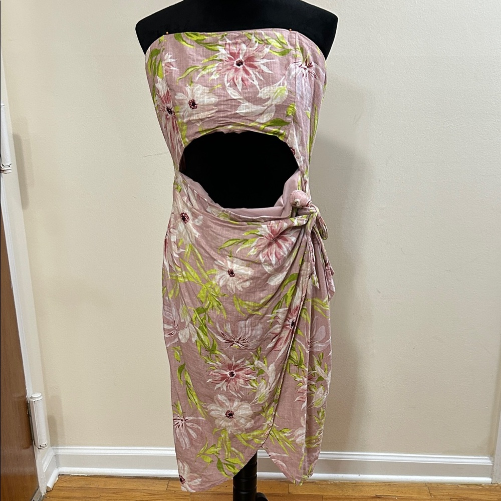 Express Pink Floral Strapless Dress